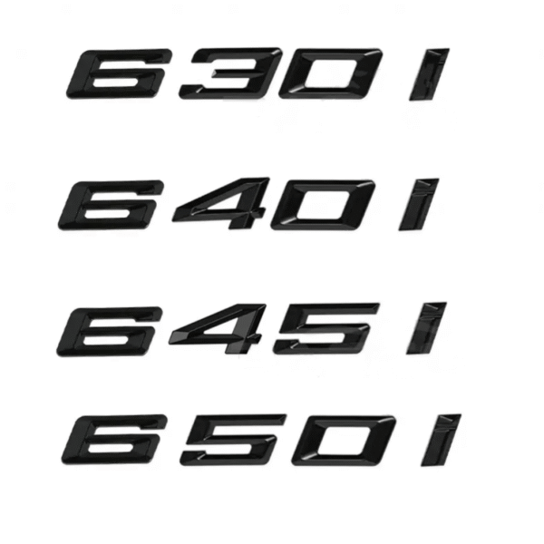 Badges Logos de coffre Lettrage Noir BMW Série 6 Series 630i 640i 645i 650i E63 E64 F06 F12 F13 G32 — BMW Série 6 E63 E64 F06